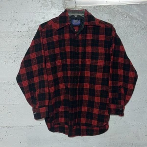 Pendleton Plaid Shirt Men's L 100% Virgin Wool Red Button Up Flannel Vintage - Picture 1 of 8
