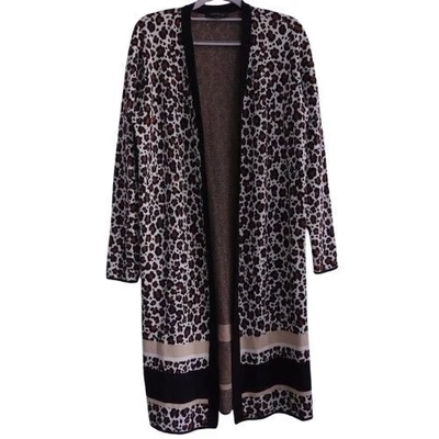 Cárdigan suéter plumero delantero abierto Ann Taylor para mujer negro marrón leopardo talla S Foto 1 de 4