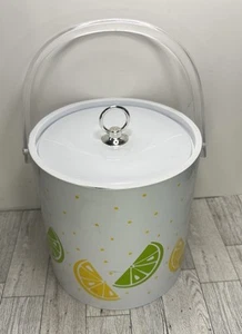 Vintage Vinyl Lemons & Limes Ice Bucket White Green & Yellow Acrylic Handle - Picture 1 of 12