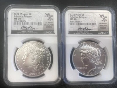 2024 $1 Morgan & Peace Set NGC MS70 David Ryder ADVANCED RELEASE - Image 1 of 2