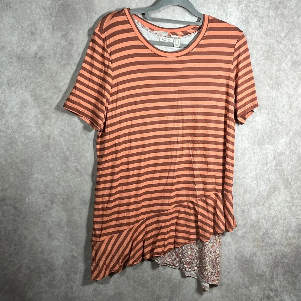 Conjunto de camiseta y camiseta sin mangas a rayas con costura asimétrica LOGO de Lori Goldstein grande para mujer Foto 1 de 4