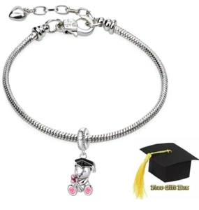 Girls 925 Sterling Silver Plated 2025 Graduation Bear European Charm + Bracelet - Picture 1 of 4