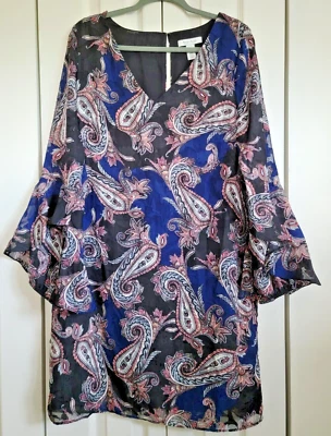 Vestido White House Black Market 12 Shift Paisley Azul Marino/Rosa Sedoso Sensación Bonito Foto 1 de 4