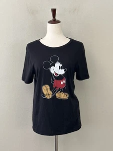 Disney Women's Sz S Retro Mickey Mouse Short Sleeves Crew Neck T-Shirt Top Black - Picture 1 of 5