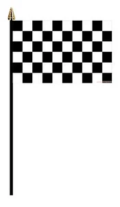 BLACK AND WHITE CHECKERED PACK OF 12 SMALL HAND WAVER FLAGS flag 6"x4" with pole - Picture 1 of 1