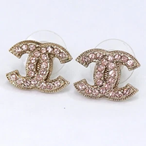Orecchini CHANEL CC Loghi Strass Rosa Tono Oro 08C Autentici #25488 - Foto 1 di 5