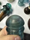 Vintage Antique Aqua W. Brookfield Glass Pony Insulator Marked with a 3 on top