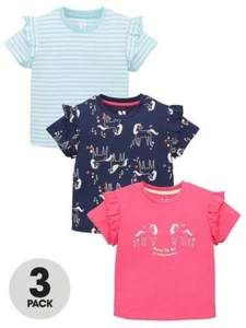 VERY BABY GIRLS MINI V, SET OF 3 FRILL SHOULDER TEESHIRTS   3-6 MONTHS NEW - Picture 1 of 7