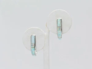 Native American Handmade Sterling Silver Inlay Opal Half Hoop Earrings - Picture 1 of 9