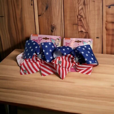 Jojo Siwa Set Of 2 Flag Bow Red, White & Blue 4th of July Rhinestone Center - Image 1 of 4