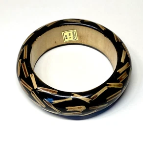 LACQUERED INLAID BAMBOO WOOD BANGLE BRACELET, PHILIPPINES, NEW - Picture 1 of 3