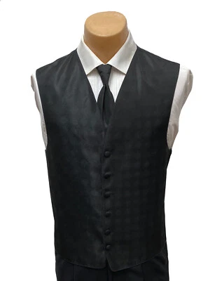 Men's Perry Ellis Black Tuxedo Vest with Matching Long Tie Extra Large XL - Image 1 of 4