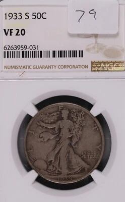 1933-S Walking Liberty Silver Half Dollar NGC VF-20 #9-031 - Image 1 of 2