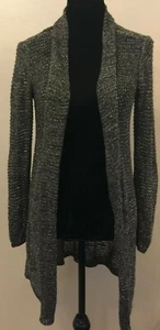 Cardigan donna Eileen Fisher aperto davanti XS nero maglia argento lino metallizzato  - Foto 1 di 11