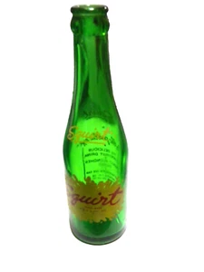 Vtg Squirt Green 7OZ 8" C-94 Duraglass Soda Bottle Nice Graphics Preowned - Picture 1 of 3