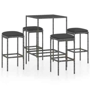 5-Piece Outdoor Bar Set Garden Patio Dining Stools Chairs Table Rattan Grey - Picture 1 of 11