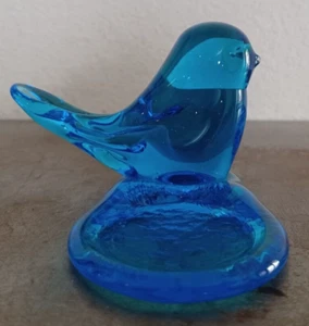 Glas blau Vogel Kerzenhalter 1993 signiert Leo Ward 4,2"x2,5" - Bild 1 von 15