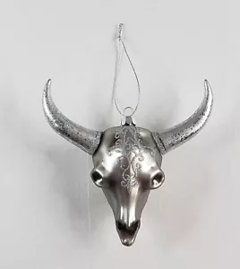 Lenkschädel Ornament Silber Glas Cowboy Rodeo Western Dekor 5" - Bild 1 von 12