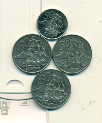 4 РАЗЛИЧНЫЕ 50 ЦЕНТОВ МОНЕТЫ с корабли из Новой Зеландии (1967, 1988, 2004 и 2006) - Изображение 1 из 2