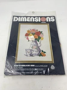 Vintage 1978 Dimensions ROSES IN HEIRLOOM CHINA Crewel Kit 18 x 24 NEW - Picture 1 of 6