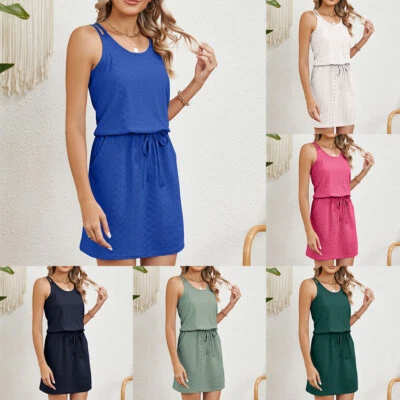 Robe De Plage Cache-Maillot Pour Femme Tunique Creuse Mini-Robe À Bretelles / - Photo 1/4