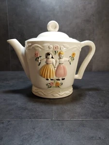 Vintage 1940's Porcelier Vitreous China Embossed Dutch Boy & Girl Teapot - Picture 1 of 14