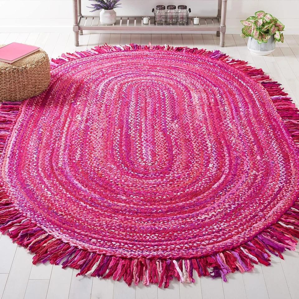 Handmade Modern Woolen Oval Cotton Carpet for Living Room Bedroom - Image 1 of 4