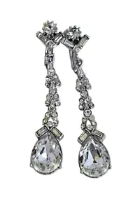Orecchini Vintage Vendome Cristallo Scintillante Goccia/Clip Pendente - Foto 1 di 5