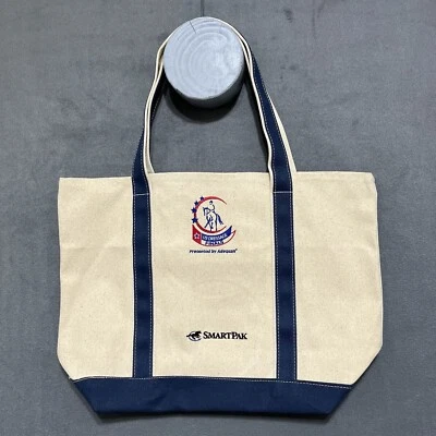 美国盛装舞步总决赛经典帆布船和托特包双手柄包象牙色带蓝色 Lg — 第 1/4 张图片