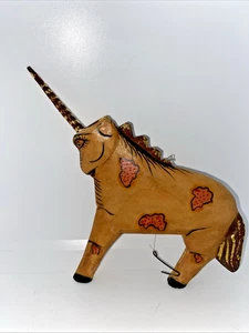 Vintage Wooden Unicorn Folk Art Ornament - Picture 1 of 6