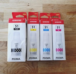 Canon PIXMA GI-51 Black/Yellow/Cyan/Magenta Ink Bottles - Set Of 4 - BNIB - Zdjęcie 1 z 4