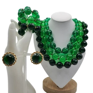 Collar con cuentas facetadas verdes clip pendientes alambre envoltura pulsera acrílico joyería - Imagen 1 de 15