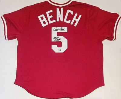 Johnny Bench Auto Reds Mitchell Ness Authentic Jersey w/1970, 72 NL MVP Fanatics - Image 1 of 4