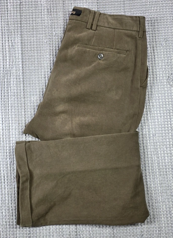 Barbour Moleskin Pants Mens 34 x 28 Olive Pleated Straight Cotton Blend Stretch - Image 1 of 4