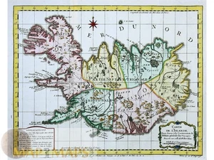 Iceland map. Antique map shows volcanoes - Carte de l'Islande Bellin 1758 - Picture 1 of 1
