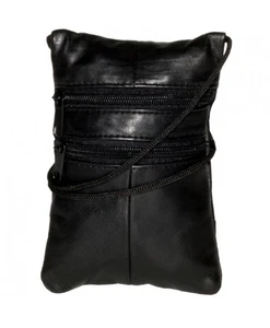 Sheep Nappa Leather Neck Purse Triple Zip Mini Crossbody Bag & Adjustable Strap - Picture 1 of 1