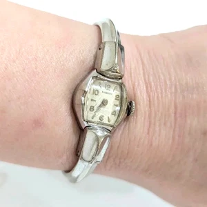 Vintage BENRUS Petite Silver Ladies Wind-Up Wrist Watch Bracelet 10K Gold filled - Picture 1 of 13