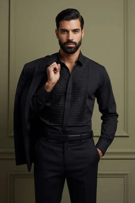 Barabas Men's Wave Pattern Button Down Long Sleeve Shirt 4TXR14 - Image 1 of 4