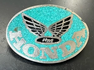 Vintage Honda Motorcycles Wing Logo Navajo Turquoise Color Belt Buckle *Has Wear - Picture 1 of 12