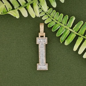 14K Two-Tone Gold Plated 2 Ct Baguette Cut Lab Created Diamond Initial I Pendant - Picture 1 of 7