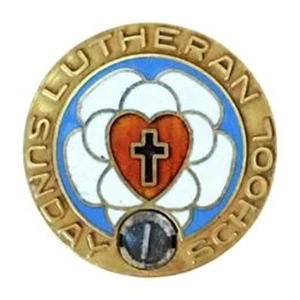 30er Jahre Vintage Lutherische Sonntagsschule Pin, vergoldet - Bild 1 von 2
