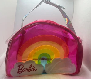Barbie Regenbogenwolken Kunststoff Handtasche/Puppentrage - transparent, rosa Tragetasche mit Tasche - Bild 1 von 6