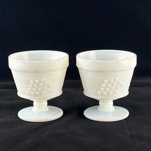 Vintage Anchor Hocking Milk Glass Harvest Grape Footed Sherbert 8 oz Set of 2 - Picture 1 of 7