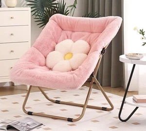 Brandneu Modern Rosa Kunstfell Faltbar Metallgestell Relaxsessel für Schlafzimmer - Bild 1 von 3