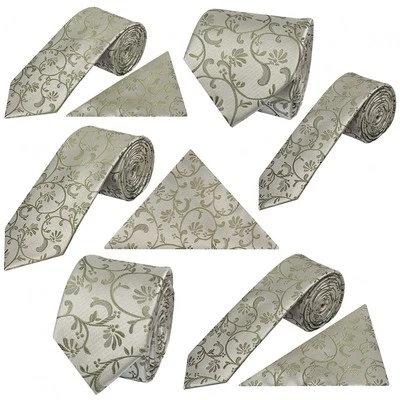 TIESRUS Dusty Sage Floral Classic Mens Tie Boys Bow Tie Wedding Christening Prom Tie Set