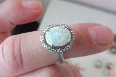 Anello Argento, Elegante, 925 Argento Con Chiaro Opale E Feinen Pietre - Immagine 1 di 4