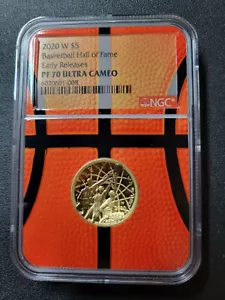 🌟 2020-W $5 Basketball Hall of Fame Gold PROOF Coin NGC PF70 ER Basketball Core - Picture 1 of 2