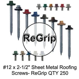 #12 x 2-1/2" ReGrip Sheet Metal ROOFING SCREWS - Sharp Point - 1/4" Hex Head - Picture 1 of 41