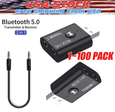 Trasmettitore Bluetooth 5.0 2in1 Ricevitore Adattatore Audio Wireless Auto USB 3.5mm Lotto - Immagine 1 di 4