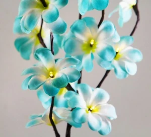 Blue Frangipani Flower Bouquet 20 light 4 branches table centrepiece LED Battery - Picture 1 of 5